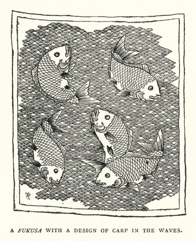 Un Fukusa avec un motif de carpes dans les vagues - English School