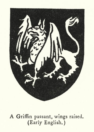 Un griffon passant, ailes levées, anglais ancien (gravure) - English School