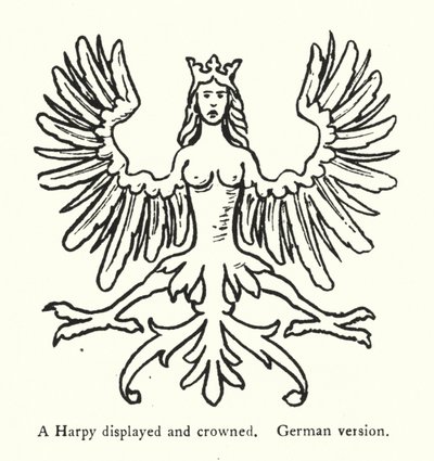 Une harpie exposée et couronnée, version allemande (gravure) - English School