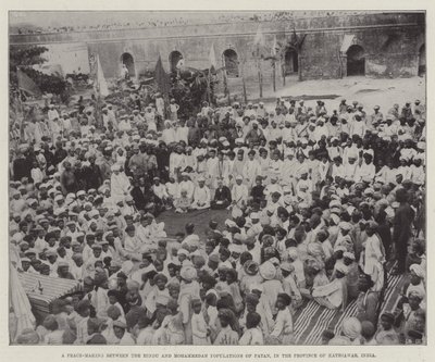 Réconciliation entre les populations hindoue et musulmane de Patan, dans la province de Kathiawar, Inde (gravure) - English School