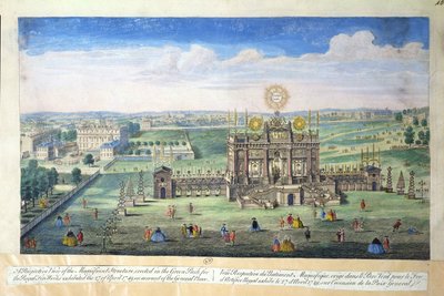 Vue en perspective de la structure magnifique érigée dans le Green Park pour les feux d