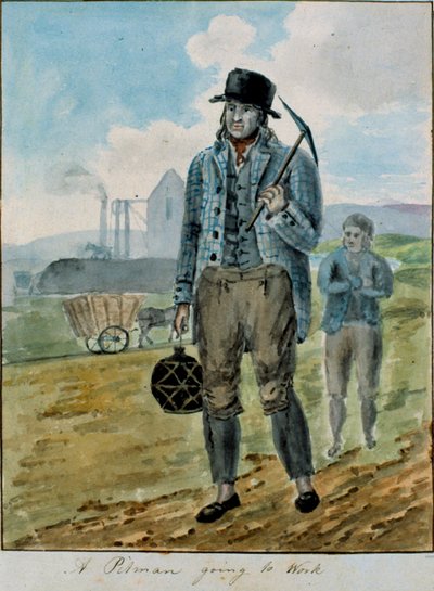 Un mineur allant travailler (aquarelle sur papier) - English School