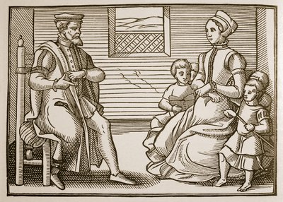 Une famille puritaine, du Tenor of the Whole Psalms in Four Parts, 1563 - English School