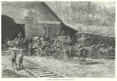 Un terminus de chemin de fer dans le Nord-Ouest (gravure) - English School