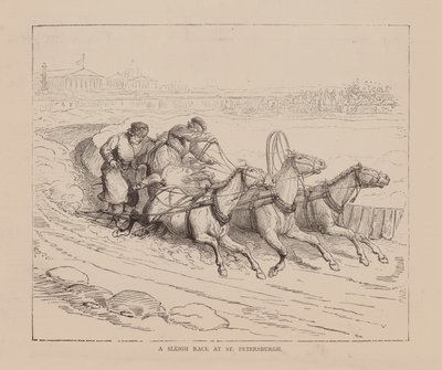 Course de traîneaux à St Petersburgh (gravure) - English School