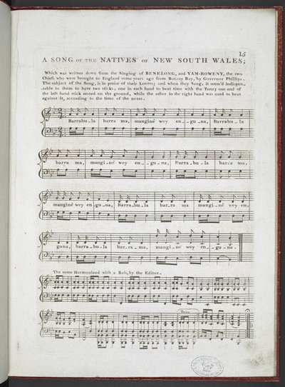 Une chanson des natifs de Nouvelle-Galles du Sud, de 