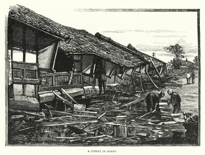 Une rue à Ogaki (gravure) - English School
