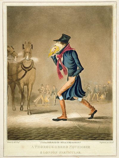 Un pur-sang novembre et un brouillard londonien, gravé par George Hunt, publié par Thomas McLean, Londres, 1827 - English School