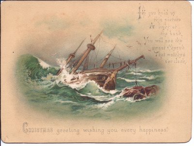 Carte de Noël victorienne à tenir à la lumière d