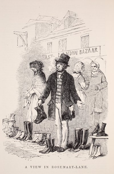 Vue de Rosemary-Lane, illustration de London Labour and London Poor par Henry Mayhew, pub. 1862 - English School