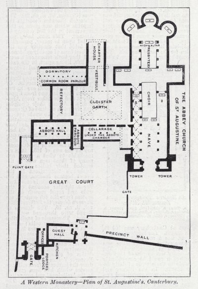 Un monastère occidental, plan de Saint-Augustin, Canterbury - English School
