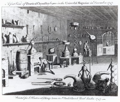 Une première vue de la chimie pratique commencée dans le Universal Magazine en décembre 1747 - English School
