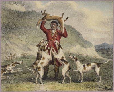Un chasseur levant un renard au-dessus de sa tête - English School