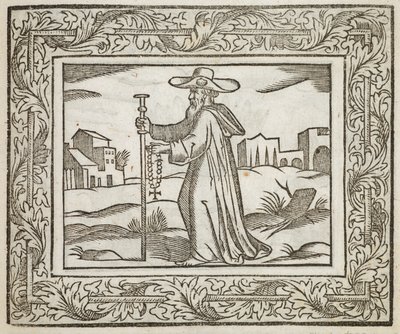 Un homme tenant un bâton et un crucifix, illustration de 