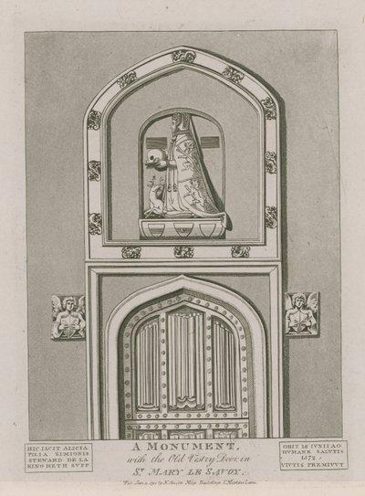 Un monument avec la vieille porte de la sacristie à St Mary le Savoy - English School