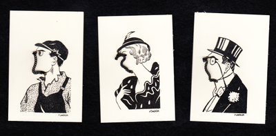 Jeu de trois cartes de visages de deux hommes et d
