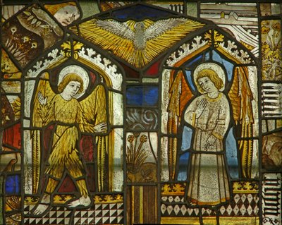 Un panneau dans la fenêtre est représentant des anges - English School