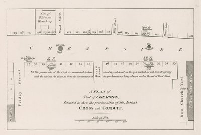 Un plan de Cheapside, Londres, destiné à montrer les sites précis de l