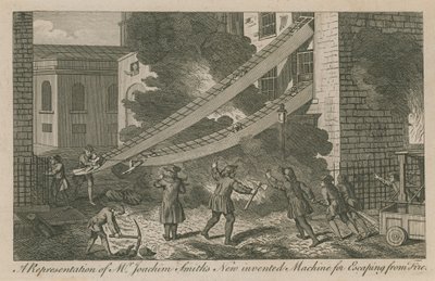 Représentation de la nouvelle machine inventée par M. Joachim Smith pour échapper au feu - English School