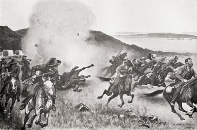Un obus de la brigade navale dispersant les Boers derrière les Sept Sœurs Kojes lors de l