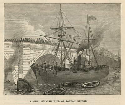 Un navire heurtant le pont de Londres - English School