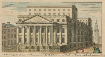 Vue du Mansion House, érigé pour la résidence des Lord Maire de Londres - English School