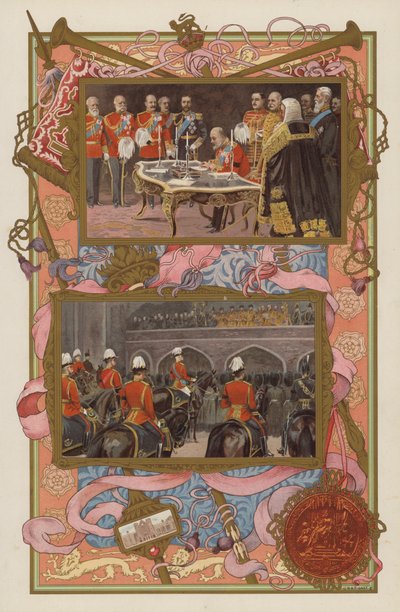 Accession du roi Édouard VII : signature de la proclamation ; la proclamation étant faite - English School