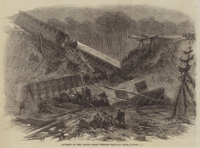 Accident sur le chemin de fer Great Western du Canada, près de Dundas (gravure) - English School