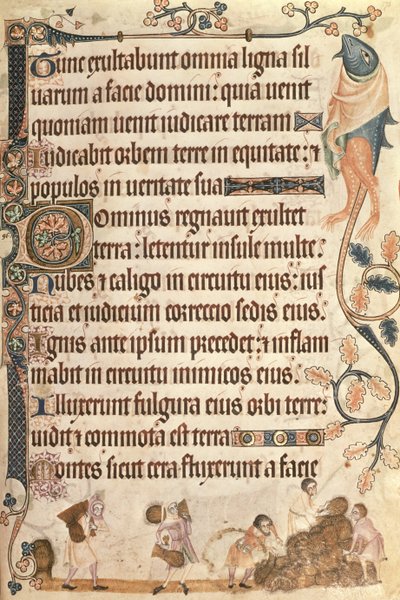 Empilage de gerbes de maïs, du Psautier de Luttrell, commencé avant 1340 pour Sir Geoffrey Luttrell (1276-1345) - English School