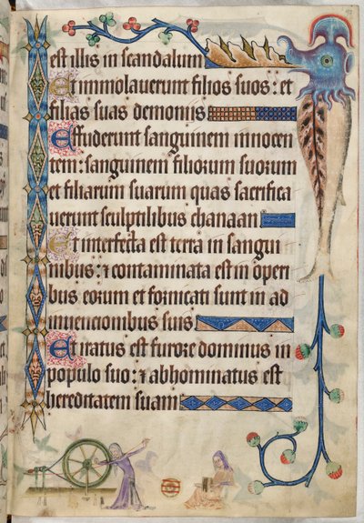Femmes filant et cardant la laine, du 