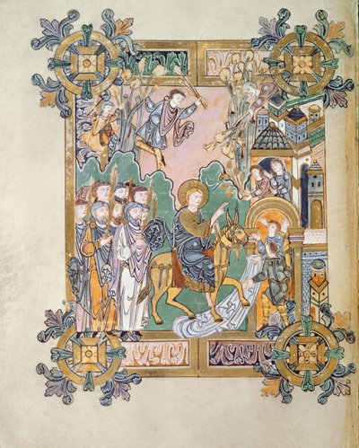 Entrée à Jérusalem, du Bénédictional de St. Aethelwold, Winchester, c.980 - English School