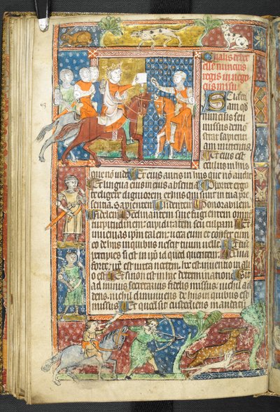 Add MS 47680, f.40v, Roi (Alexandre) et Aristote remettant une lettre à un messager, de Secretum Secretorum - English School