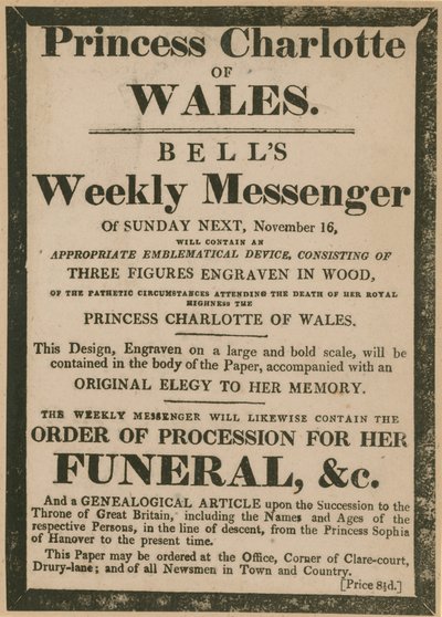 Publicité pour Bells Weekly Messenger du dimanche 16 novembre 1817 - English School