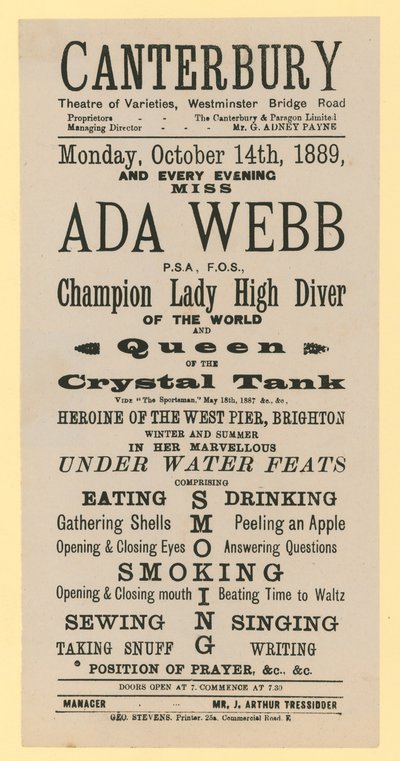 Publicité pour le Canterbury Theatre of Varieties, Westminster Bridge Road, Londres - English School