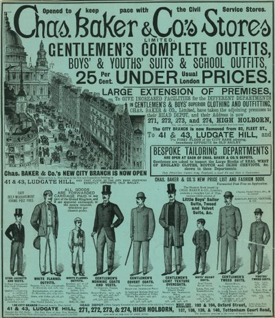 Publicité pour les magasins Chas Baker & Co - English School