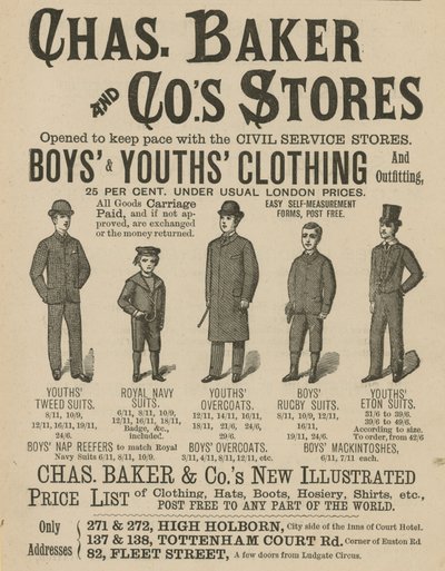 Publicité pour les magasins Chas Baker & Co - English School