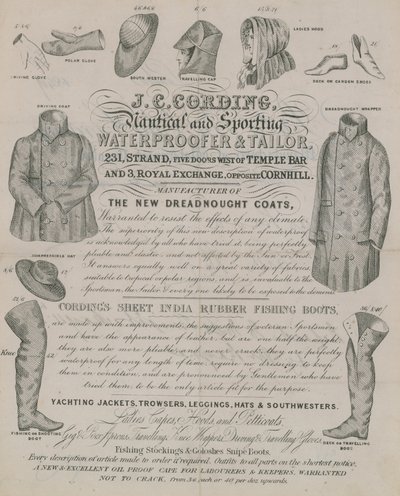 Publicité pour J C Cording, imperméabilisant et tailleur - English School
