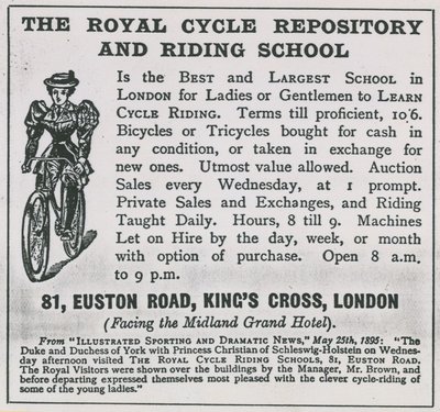 Publicité pour The Royal Cycle Repository and Riding School - English School