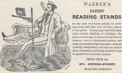 Publicité pour les pupitres de lecture brevetés de Warren - English School