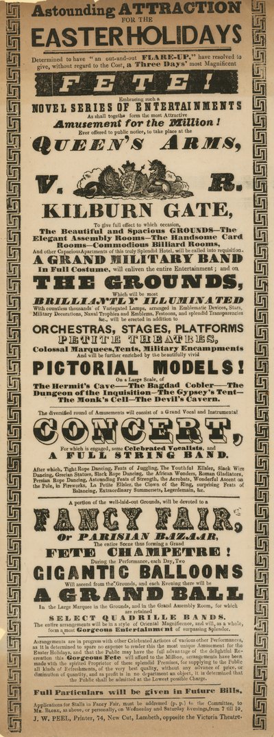 Annonce pour une fête au Queens Arms, Kilburn Gate, Londres - English School