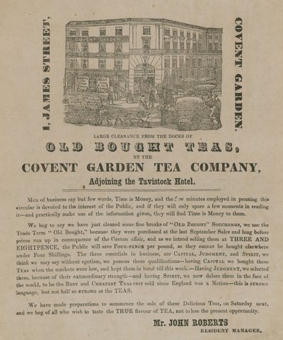 Publicité pour les vieux thés achetés de la Covent Garden Tea Company - English School