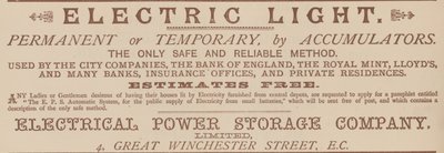 Publicité pour la Electrical Power Storage Company - English School