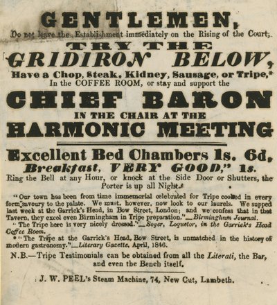 Publicité pour le Garricks Head, Bow Street - English School
