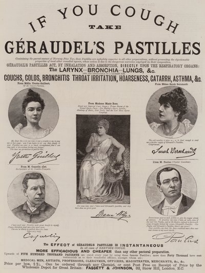 Publicité, pastilles de Geraudel (gravure) - English School