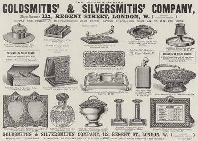 Publicité, compagnie des orfèvres et des argentiers (gravure) - English School