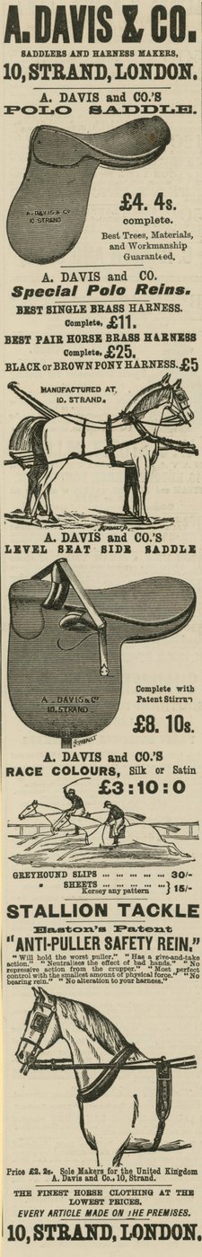 Publicité pour A Davis & Co selliers et fabricants de harnais - English School