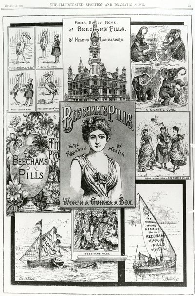 Publicité pour les pilules Beechams, le bouton de rose de la santé, 1890 - English School