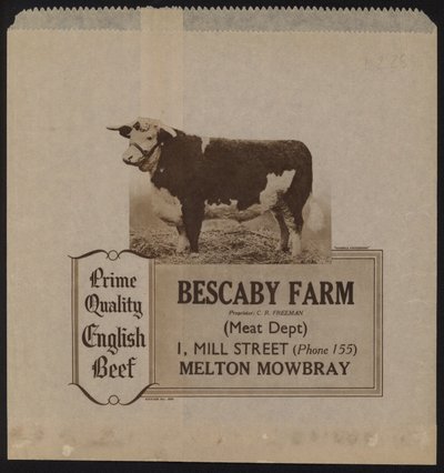 Publicité pour le bœuf de Bescaby Farm - English School
