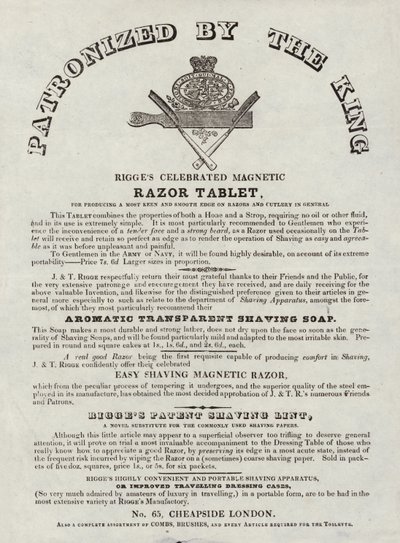 Publicité pour le célèbre rasoir magnétique de Rigges - English School