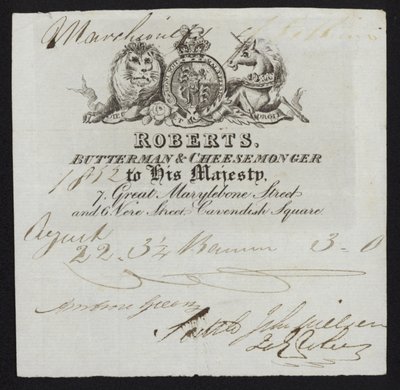 Publicité pour Roberts, fromager et crémier, Londres - English School
